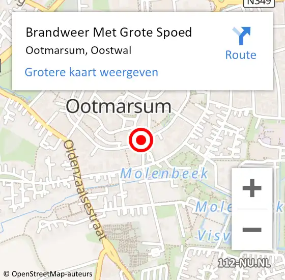 Locatie op kaart van de 112 melding: Brandweer Met Grote Spoed Naar Ootmarsum, Oostwal op 24 juni 2016 14:34