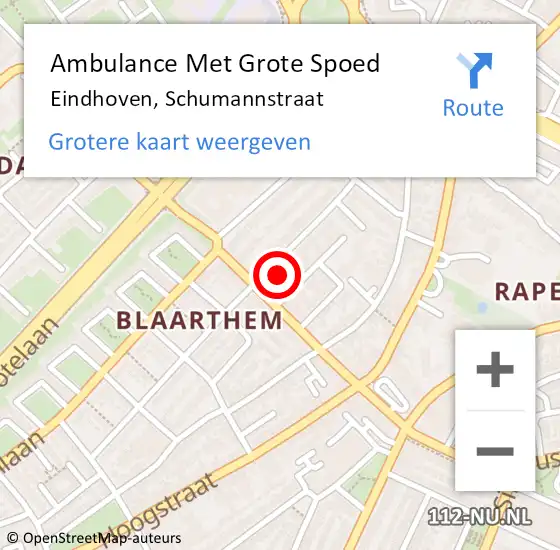 Locatie op kaart van de 112 melding: Ambulance Met Grote Spoed Naar Eindhoven, Schumannstraat op 24 juni 2016 15:14