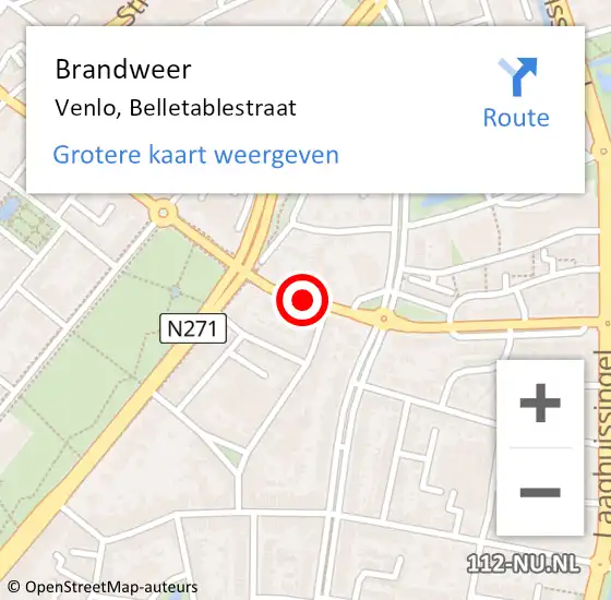 Locatie op kaart van de 112 melding: Brandweer Venlo, Belletablestraat op 24 juni 2016 18:19