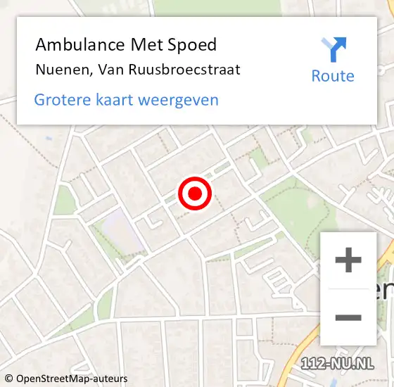 Locatie op kaart van de 112 melding: Ambulance Met Spoed Naar Nuenen, Van Ruusbroecstraat op 24 juni 2016 18:26