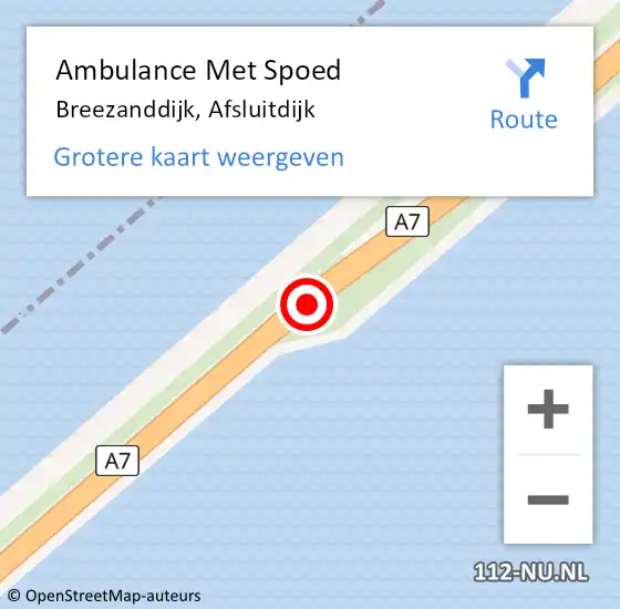 Locatie op kaart van de 112 melding: Ambulance Met Spoed Naar Breezanddijk, Afsluitdijk op 24 juni 2016 19:30