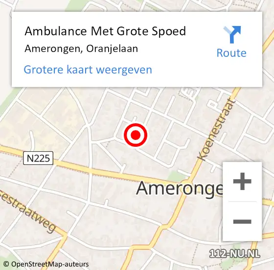 Locatie op kaart van de 112 melding: Ambulance Met Grote Spoed Naar Amerongen, Oranjelaan op 24 juni 2016 22:35