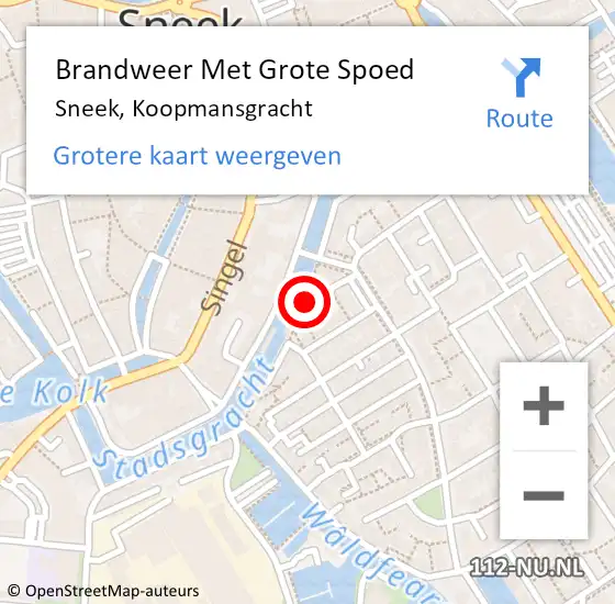 Locatie op kaart van de 112 melding: Brandweer Met Grote Spoed Naar Sneek, Koopmansgracht op 24 juni 2016 23:07