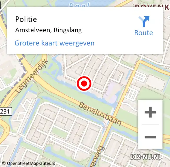 Locatie op kaart van de 112 melding: Politie Amstelveen, Ringslang op 25 juni 2016 01:40