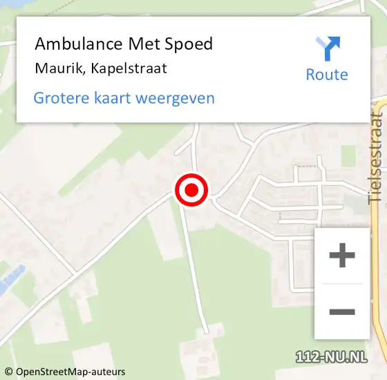 Locatie op kaart van de 112 melding: Ambulance Met Spoed Naar Maurik, Kapelstraat op 25 juni 2016 03:04