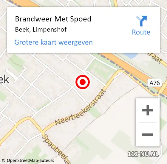 Locatie op kaart van de 112 melding: Brandweer Met Spoed Naar Beek, Limpenshof op 25 juni 2016 09:26