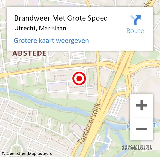 Locatie op kaart van de 112 melding: Brandweer Met Grote Spoed Naar Utrecht, Marislaan op 25 juni 2016 09:36