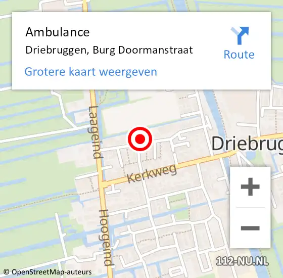 Locatie op kaart van de 112 melding: Ambulance Driebruggen, Burg Doormanstraat op 25 juni 2016 12:55