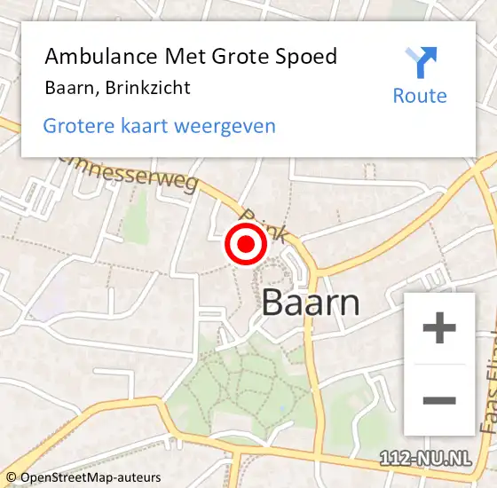 Locatie op kaart van de 112 melding: Ambulance Met Grote Spoed Naar Baarn, Brinkzicht op 25 juni 2016 14:15