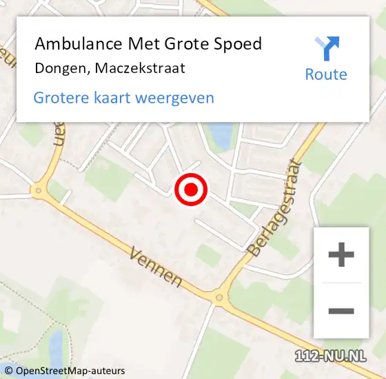 Locatie op kaart van de 112 melding: Ambulance Met Grote Spoed Naar Dongen, Maczekstraat op 25 juni 2016 14:20