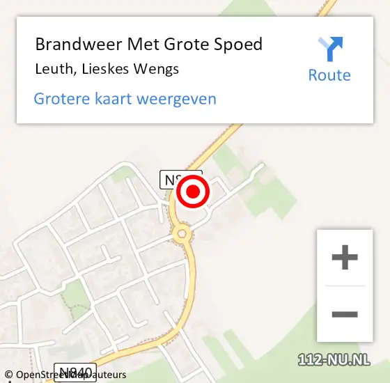 Locatie op kaart van de 112 melding: Brandweer Met Grote Spoed Naar Leuth, Lieskes Wengs op 25 juni 2016 15:46