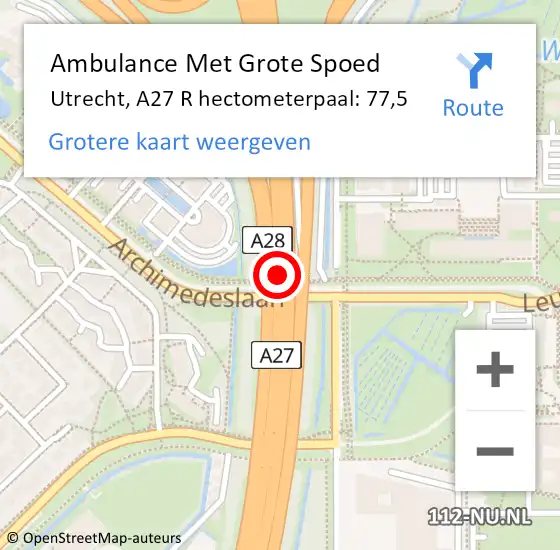 Locatie op kaart van de 112 melding: Ambulance Met Grote Spoed Naar Utrecht, A27 L hectometerpaal: 80,1 op 25 juni 2016 16:03
