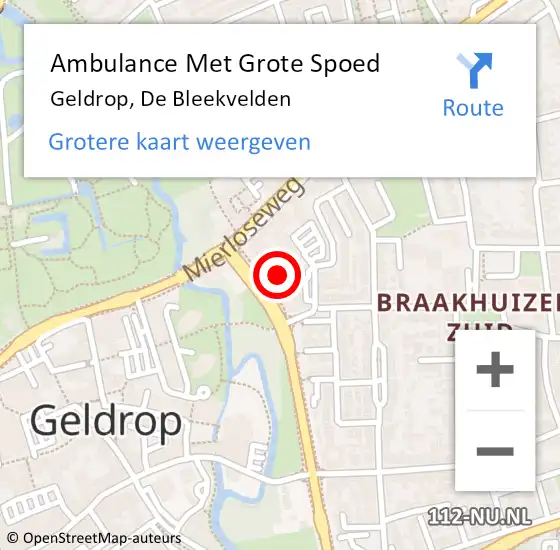Locatie op kaart van de 112 melding: Ambulance Met Grote Spoed Naar Geldrop, De Bleekvelden op 25 juni 2016 16:05