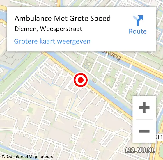 Locatie op kaart van de 112 melding: Ambulance Met Grote Spoed Naar Diemen, Weesperstraat op 25 juni 2016 16:51