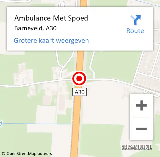 Locatie op kaart van de 112 melding: Ambulance Met Spoed Naar Barneveld, A30 op 25 juni 2016 17:34