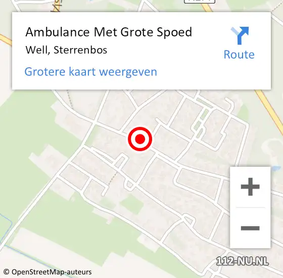 Locatie op kaart van de 112 melding: Ambulance Met Grote Spoed Naar Well, Sterrenbos op 25 juni 2016 18:08