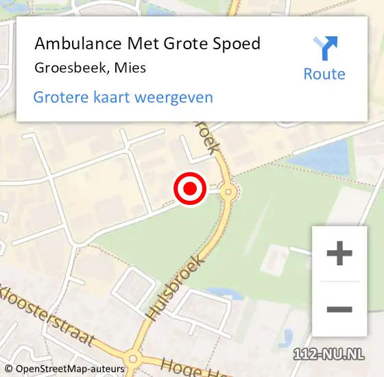 Locatie op kaart van de 112 melding: Ambulance Met Grote Spoed Naar Groesbeek, Mies op 19 december 2013 11:22