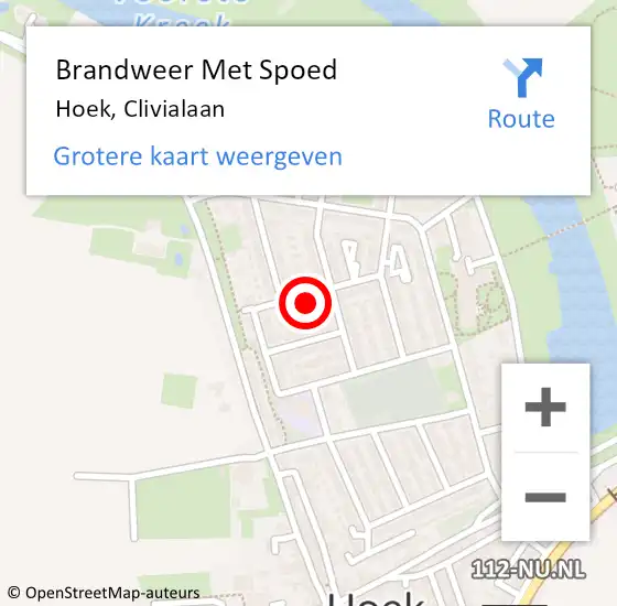 Locatie op kaart van de 112 melding: Brandweer Met Spoed Naar Hoek, Clivialaan op 25 juni 2016 20:48