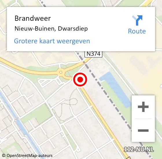 Locatie op kaart van de 112 melding: Brandweer Nieuw-Buinen, Dwarsdiep op 25 juni 2016 21:43