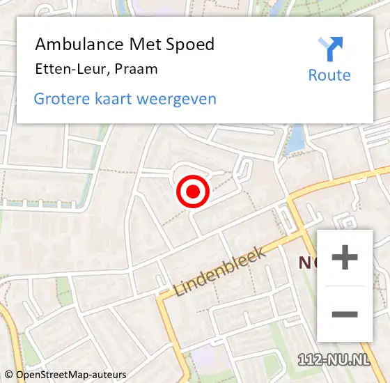 Locatie op kaart van de 112 melding: Ambulance Met Spoed Naar Etten-Leur, Praam op 25 juni 2016 23:48