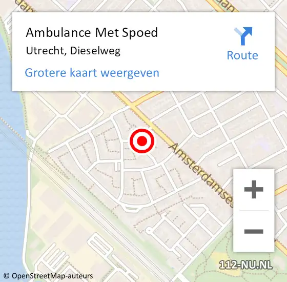 Locatie op kaart van de 112 melding: Ambulance Met Spoed Naar Utrecht, Dieselweg op 26 juni 2016 00:53