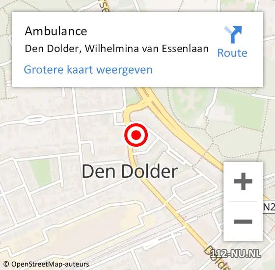 Locatie op kaart van de 112 melding: Ambulance Den Dolder, Wilhelmina van Essenlaan op 26 juni 2016 08:59