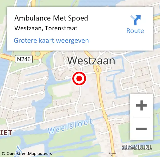 Locatie op kaart van de 112 melding: Ambulance Met Spoed Naar Westzaan, Torenstraat op 26 juni 2016 11:10