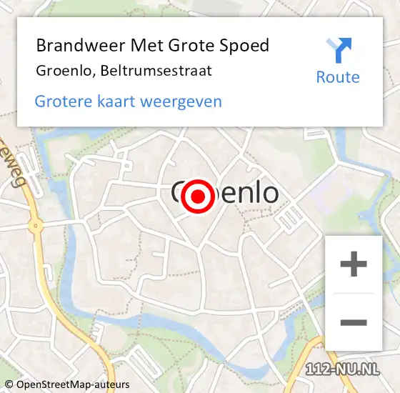 Locatie op kaart van de 112 melding: Brandweer Met Grote Spoed Naar Groenlo, Beltrumsestraat op 26 juni 2016 12:26