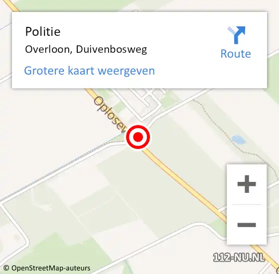 Locatie op kaart van de 112 melding: Politie Overloon, Duivenbosweg op 26 juni 2016 15:51