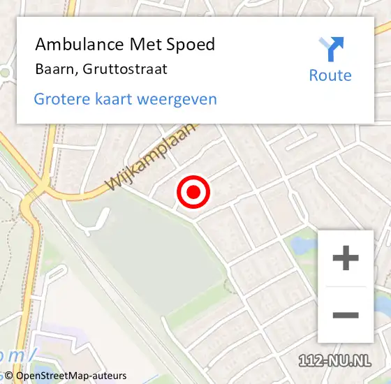 Locatie op kaart van de 112 melding: Ambulance Met Spoed Naar Baarn, Gruttostraat op 26 juni 2016 16:58