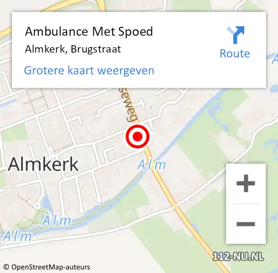 Locatie op kaart van de 112 melding: Ambulance Met Spoed Naar Almkerk, Brugstraat op 26 juni 2016 17:33