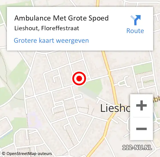 Locatie op kaart van de 112 melding: Ambulance Met Grote Spoed Naar Lieshout, Floreffestraat op 26 juni 2016 19:45