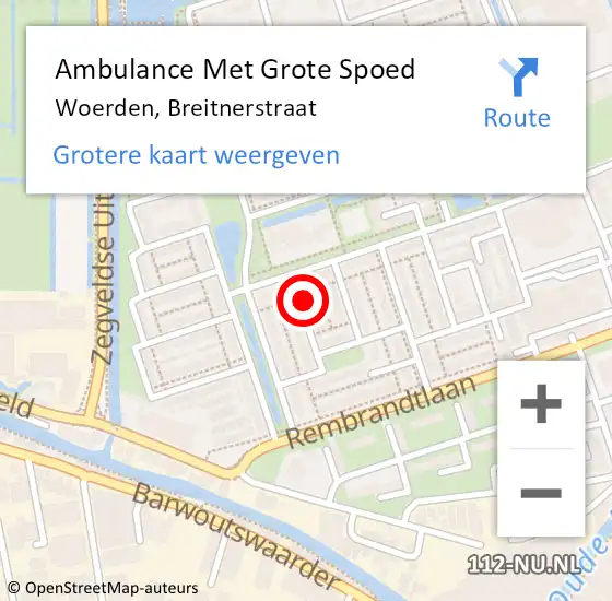 Locatie op kaart van de 112 melding: Ambulance Met Grote Spoed Naar Woerden, Breitnerstraat op 26 juni 2016 19:59