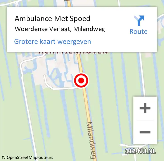 Locatie op kaart van de 112 melding: Ambulance Met Spoed Naar Woerdense Verlaat, Milandweg op 26 juni 2016 21:18