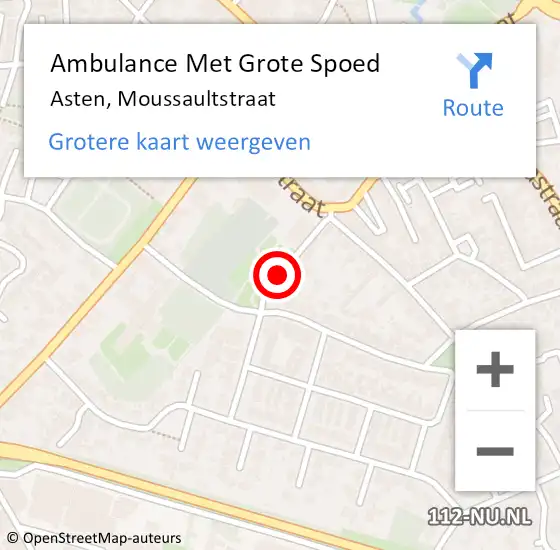 Locatie op kaart van de 112 melding: Ambulance Met Grote Spoed Naar Asten, Moussaultstraat op 26 juni 2016 21:50