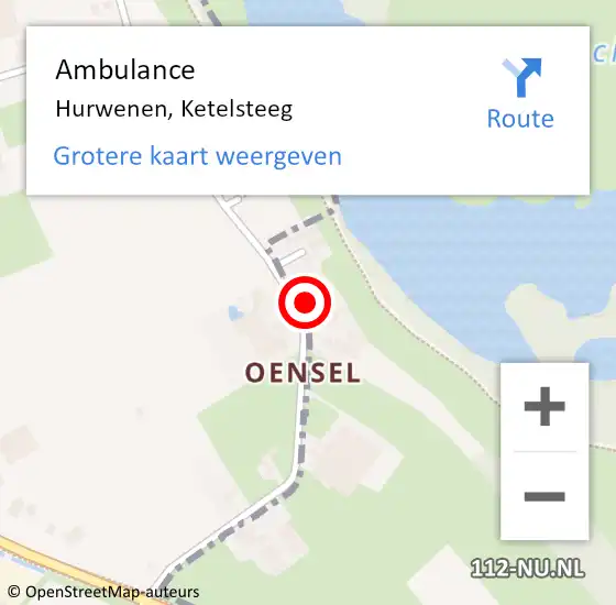 Locatie op kaart van de 112 melding: Ambulance Hurwenen, Ketelsteeg op 27 juni 2016 00:17