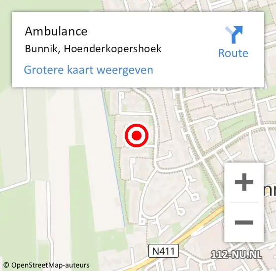 Locatie op kaart van de 112 melding: Ambulance Bunnik, Hoenderkopershoek op 27 juni 2016 02:04