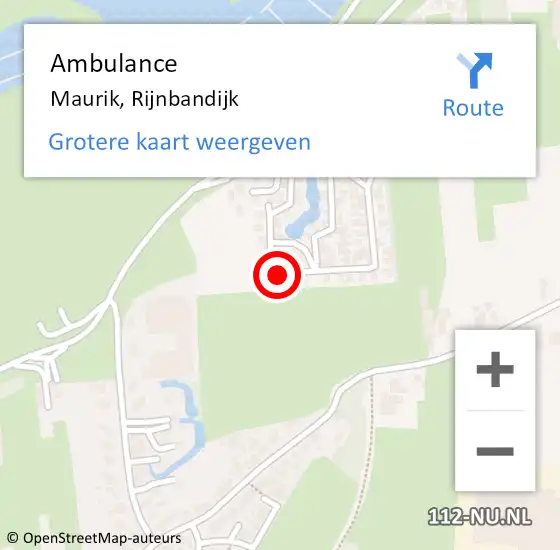 Locatie op kaart van de 112 melding: Ambulance Maurik, Rijnbandijk op 27 juni 2016 03:47