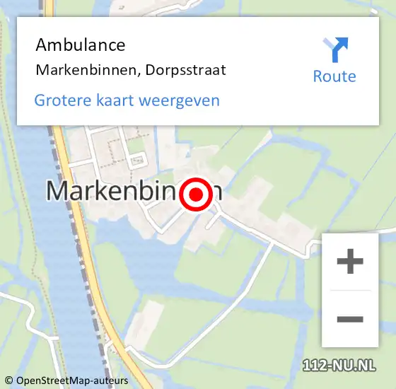 Locatie op kaart van de 112 melding: Ambulance Markenbinnen, Dorpsstraat op 19 december 2013 13:10