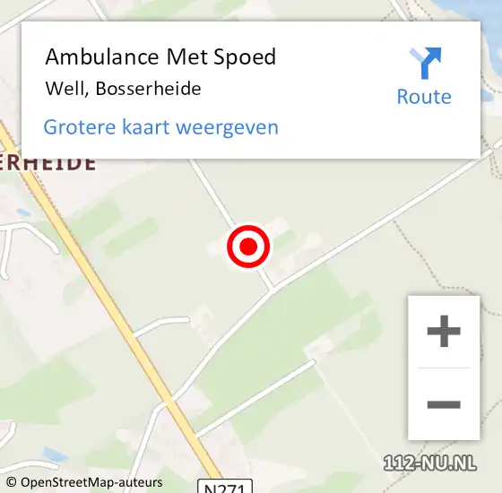 Locatie op kaart van de 112 melding: Ambulance Met Spoed Naar Well, Bosserheide op 27 juni 2016 06:03