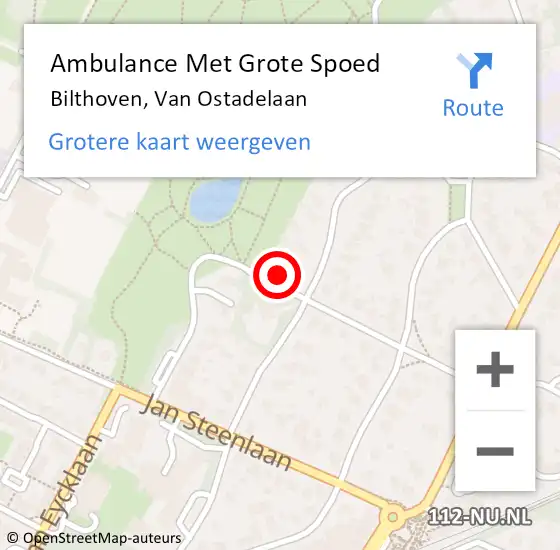 Locatie op kaart van de 112 melding: Ambulance Met Grote Spoed Naar Bilthoven, Van Ostadelaan op 19 december 2013 13:14