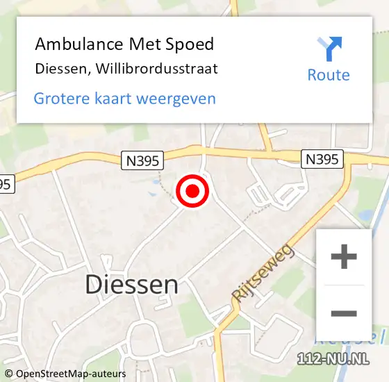 Locatie op kaart van de 112 melding: Ambulance Met Spoed Naar Diessen, Willibrordusstraat op 27 juni 2016 09:00