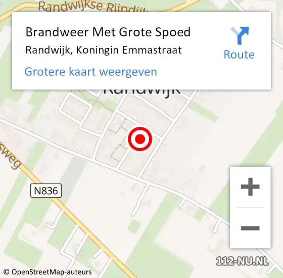 Locatie op kaart van de 112 melding: Brandweer Met Grote Spoed Naar Randwijk, Koningin Emmastraat op 27 juni 2016 10:10