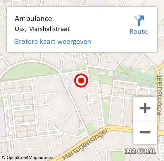 Locatie op kaart van de 112 melding: Ambulance Oss, Marshallstraat op 27 juni 2016 13:41