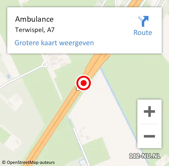 Locatie op kaart van de 112 melding: Ambulance Terwispel, A7 op 27 juni 2016 14:07