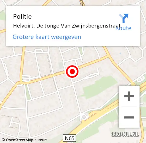 Locatie op kaart van de 112 melding: Politie Helvoirt, De Jonge Van Zwijnsbergenstraat op 27 juni 2016 14:21