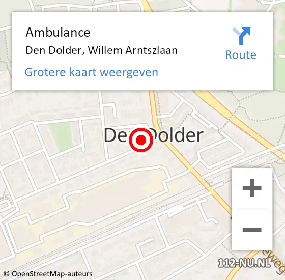 Locatie op kaart van de 112 melding: Ambulance Den Dolder, Willem Arntszlaan op 27 juni 2016 14:58