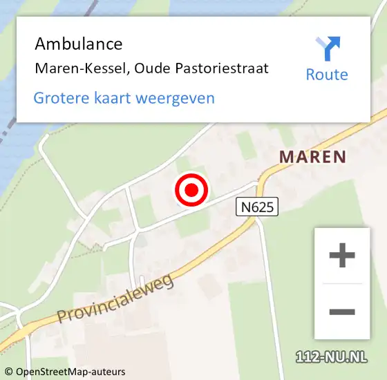 Locatie op kaart van de 112 melding: Ambulance Maren-Kessel, Oude Pastoriestraat op 27 juni 2016 14:59