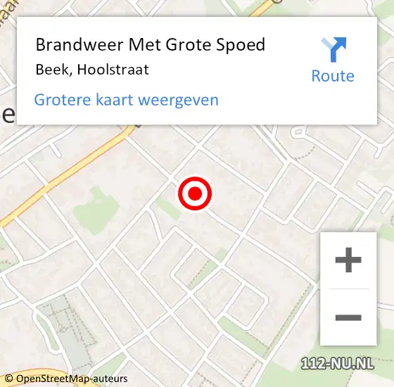 Locatie op kaart van de 112 melding: Brandweer Met Grote Spoed Naar Beek, Hoolstraat op 27 juni 2016 15:43