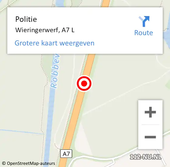 Locatie op kaart van de 112 melding: Politie Wieringerwerf, A7 L op 27 juni 2016 16:02
